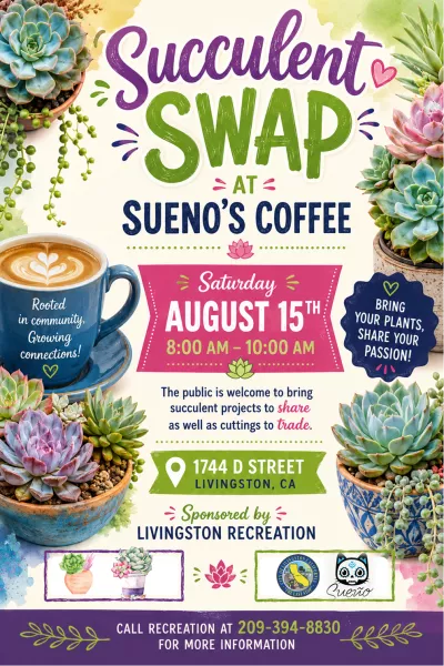 Succulent Swap event flyer for August 2026