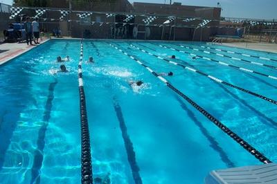 Swimmers lined up for practice