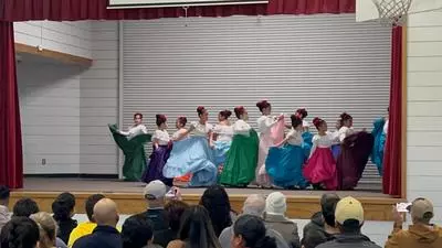 Folklorico dancers performing on stage