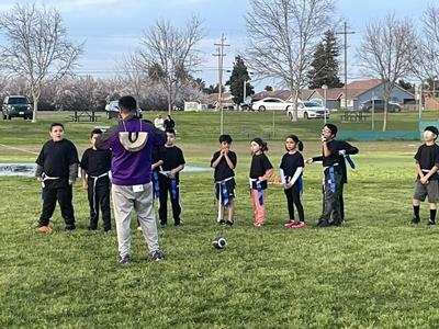 Flag football game action