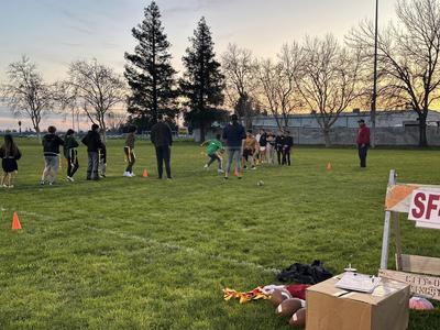 Flag football teams lining up