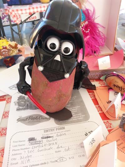 Decorated sweet potatoes from the Dress Your Tater contest