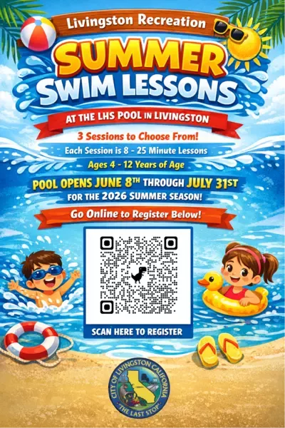 2026 swim lesson registration flyer, tap to register online